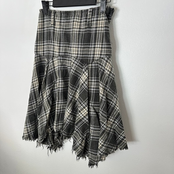 BDG Dresses & Skirts - BDG Plaid A-Line Skirt XS Gray Cream Frayed Hem Grunge 100% Cotton Y2K
